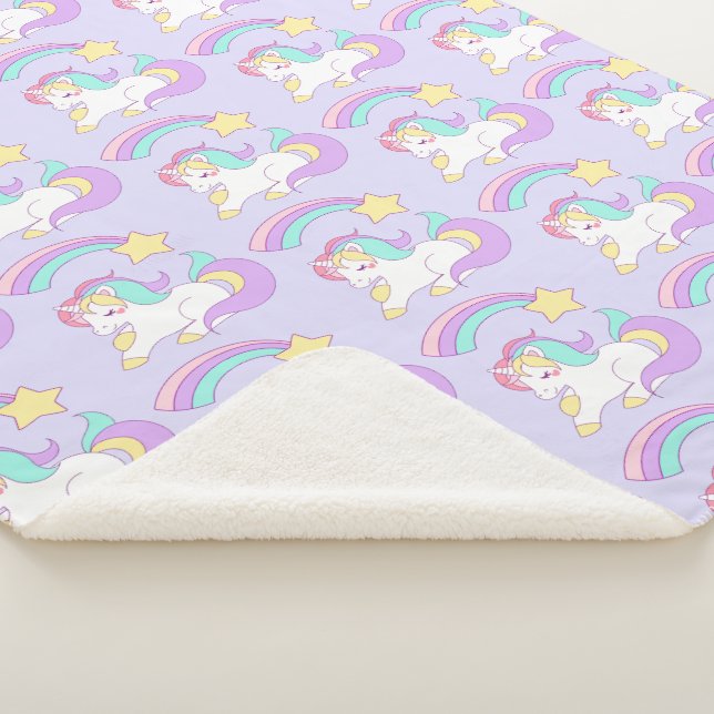 Cute Sleeping Unicorn with Colourful Shooting Star Sherpa Blanket (3/4)