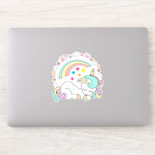 Cute Sleeping Unicorn with Rainbow and Girly Icons
