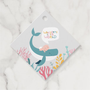 Cute Sleeping Whale Baby Shower Favour Tags