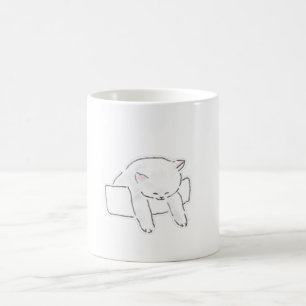 Cute Sleeping White Cat In Box Hand Drawn Art Coffee Mug