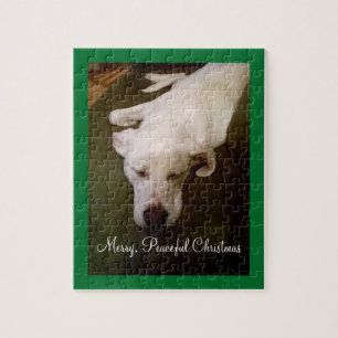 Cute Sleeping White Puppy Dog Peace Christmas Jigsaw Puzzle