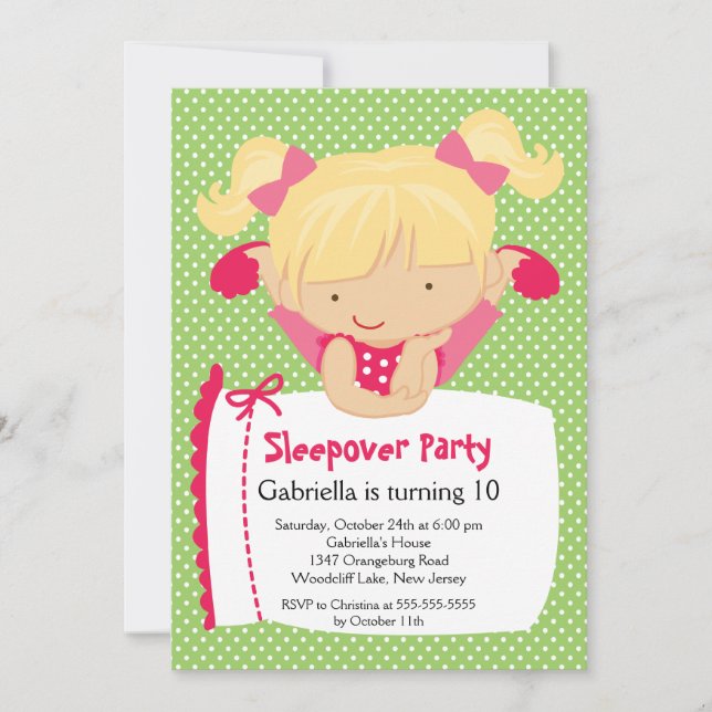 CUTE Sleepover Birthday Party Inviation Invitation (Front)