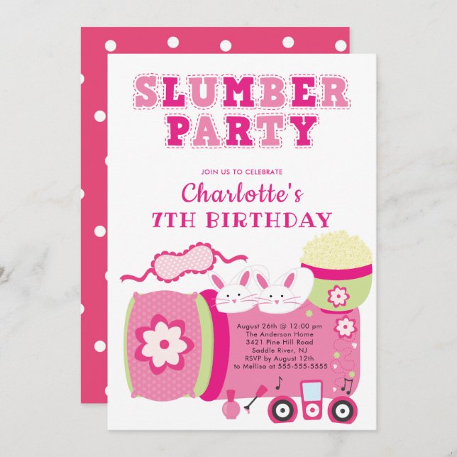 Cute Sleepover Birthday Party Invitation (Front/Back)