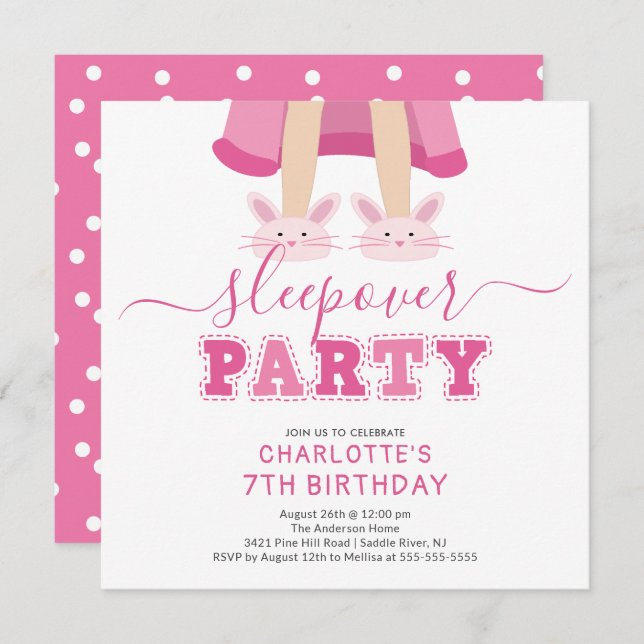 Cute Sleepover Pajama Birthday Invitation (Front/Back)