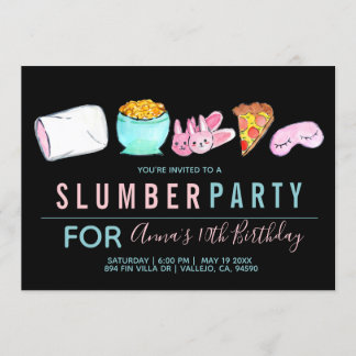 Cute sleepover slumber party birthday invite
