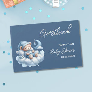 Cute sleepy bear baby boy shower guest book