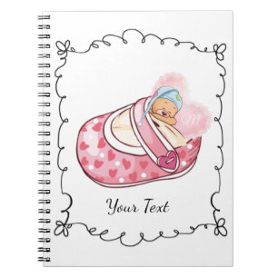Cute Sleepy Bear Monogram Name Pink Notebook