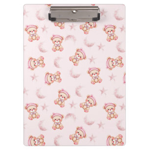 Cute Sleepy Bear with Moon and Stars Seamless Clipboard