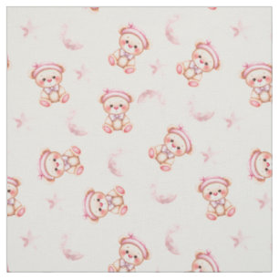 Cute Sleepy Bear with Moon and Stars Seamless Fabric