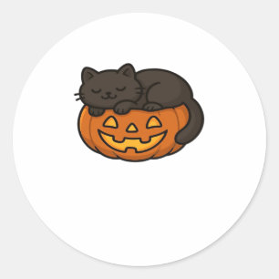Cute Sleepy Black Cat on a Pumpkin Halloween Essen Classic Round Sticker