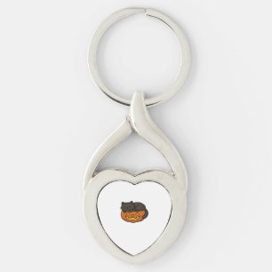 Cute Sleepy Black Cat on a Pumpkin Halloween Essen Key Ring