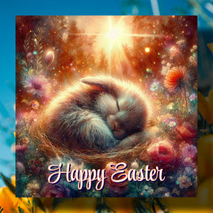 Cute Sleepy Bunny In Peaceful Forest Easter Holiday Card