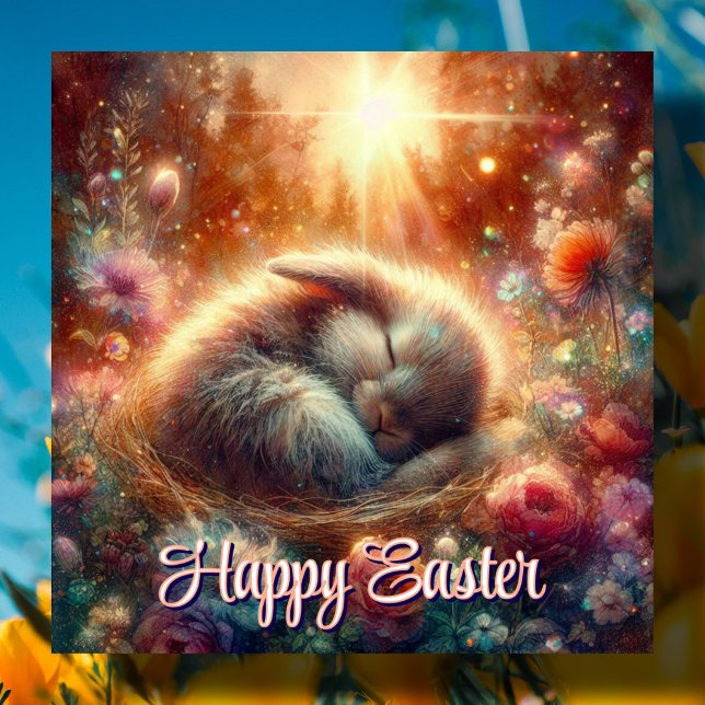 Cute Sleepy Bunny In Peaceful Forest Easter  Holiday Card (Creator Uploaded)