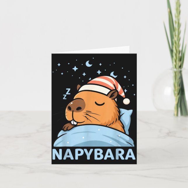 Cute Sleepy Capybara Funny Napybara Pajamas  Card (Front)