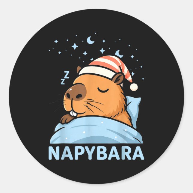 Cute Sleepy Capybara Funny Napybara Pajamas  Classic Round Sticker (Front)