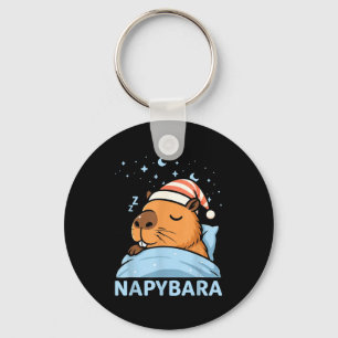 Cute Sleepy Capybara Funny Napybara Pajamas Key Ring