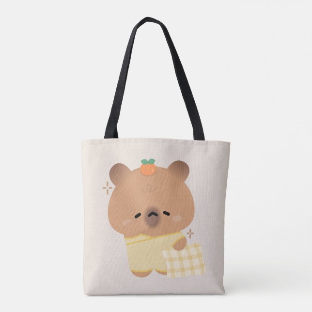 Cute Sleepy Capybara Tote Bag (Back)