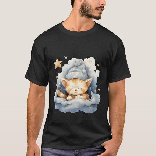 Cute Sleepy Cat Cloud Winter Hat Dreamy Art ✨🐾☁️ T-Shirt (Front)