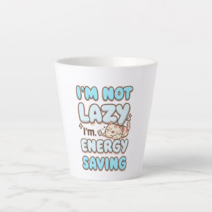 Cute Sleepy Cat "Energy Saving" Quote Latte Mug