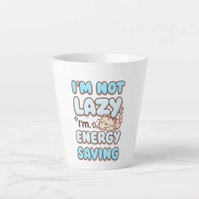 Cute Sleepy Cat "Energy Saving" Quote Latte Mug (Front)