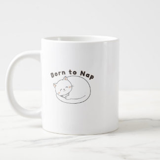 Cute Sleepy Cat “Nap First” Line Art Design Large Coffee Mug
