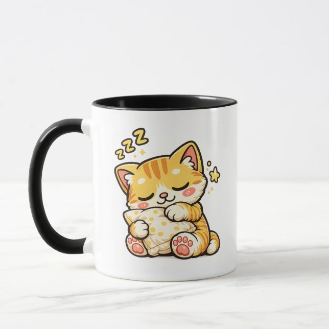 Cute Sleepy Cat Pillow Mug (Left)