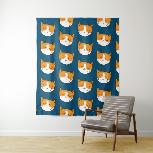 Cute Sleepy Cat Tapestry (In Situ)