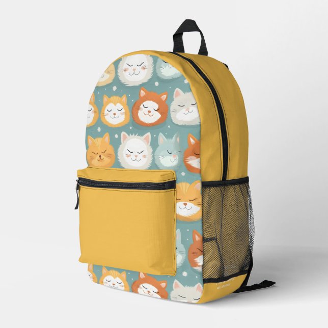 Cute Sleepy cats custom name Printed Backpack (Back Corner Right)