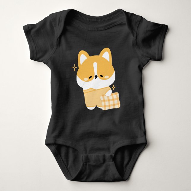 Cute Sleepy Corgi  Baby Bodysuit (Front)
