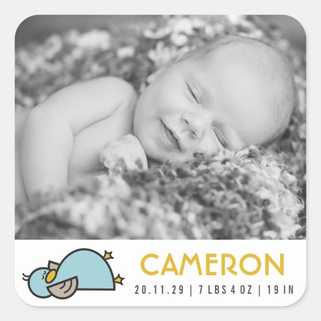 Cute Sleepy Duck New Birth Baby Boy Photo Sticker (Front)