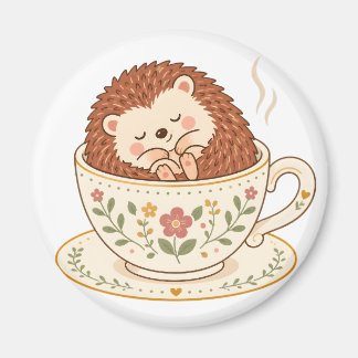 Cute Sleepy Hedgehog Teacup Cottagecore Magnet