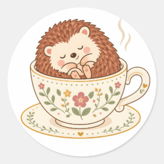 Cute Sleepy Hedgehog Teacup Cottagecore Sticker
