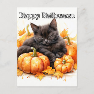 Cute Sleepy Little Black Halloween Kitten Postcard