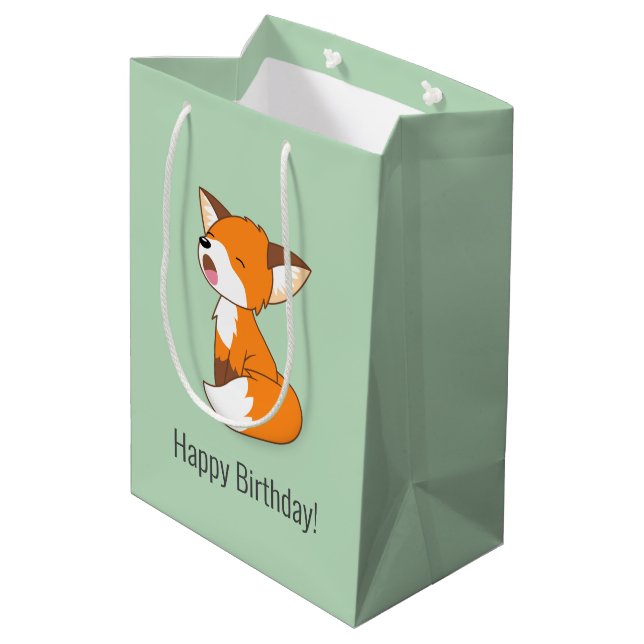 Cute Sleepy Little Fox Birthday Green Medium Gift Bag (Back Angled)
