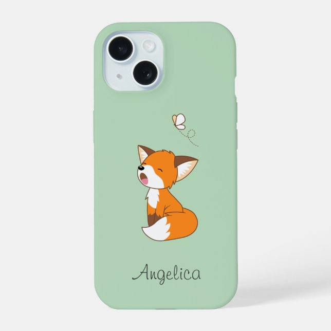 Cute Sleepy Little Fox iPhone 15 Case (Back)
