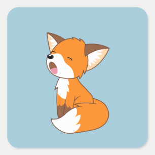 Cute Sleepy Little Fox on Blue Square Sticker