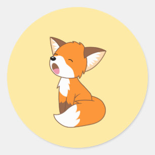 Cute Sleepy Little Fox on Yellow Classic Round Sticker