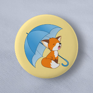Cute Sleepy Little Fox under Umbrella 6 Cm Round Badge