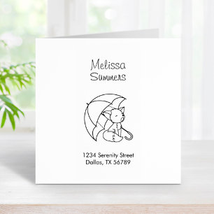 Cute Sleepy Little Fox under Umbrella Address Rubber Stamp
