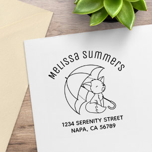 Cute Sleepy Little Fox under Umbrella Arch Address Rubber Stamp