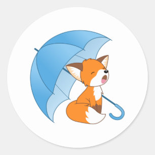 Cute Sleepy Little Fox under Umbrella Classic Round Sticker