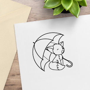 Cute Sleepy Little Fox under Umbrella Colour Me Rubber Stamp