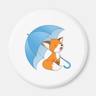 Cute Sleepy Little Fox under Umbrella Magnet