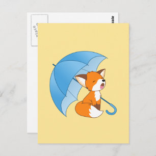 Cute Sleepy Little Fox under Umbrella Postcard