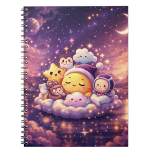 Cute Sleepy Moon Friends Spiral Notebook