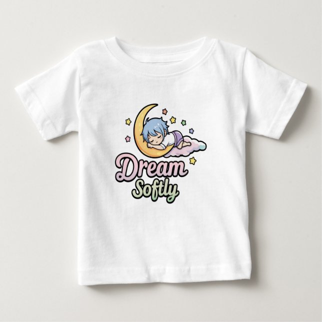 Cute Sleepy Moon Illustration with Quote Baby T-Shirt (Front)