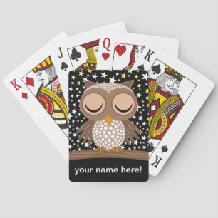 cute sleepy owl playing cards