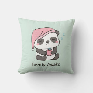 Cute Sleepy Panda Bearly Awake Pun throw pillow