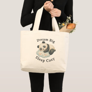 Cute Sleepy Panda on Cloud Watercolor Large Tote Bag