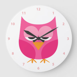 Cute Sleepy Pink Owl With Numbers Large Clock